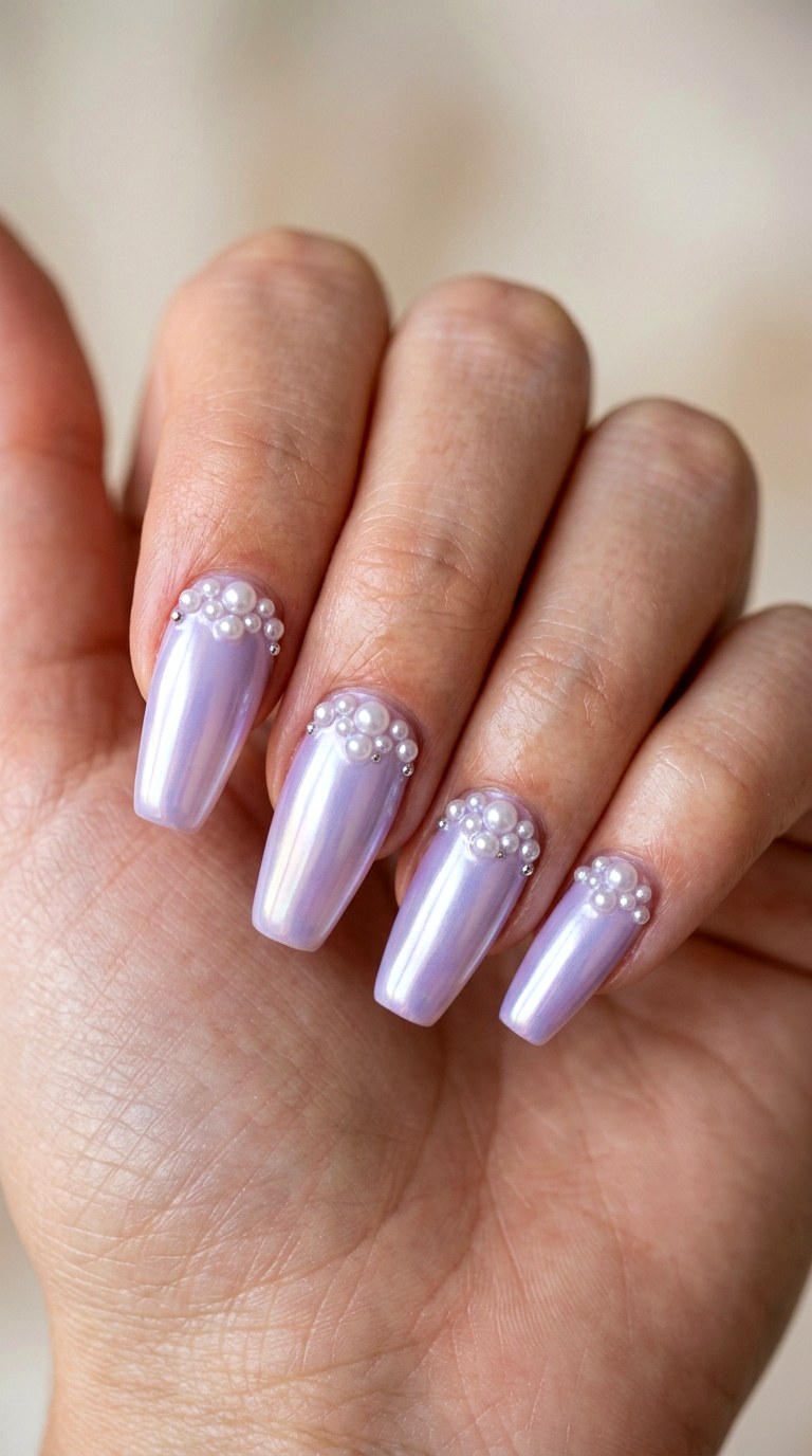 Lavender Haze and Pearl Embellishments - 28 Stylish Spring Two Colored Nails
