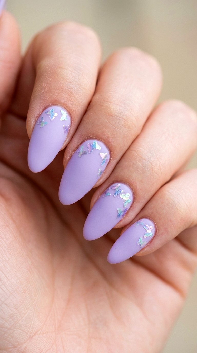 Lavender Haze with Butterfly Decals - 24 Fresh Spring Acrylic Nails