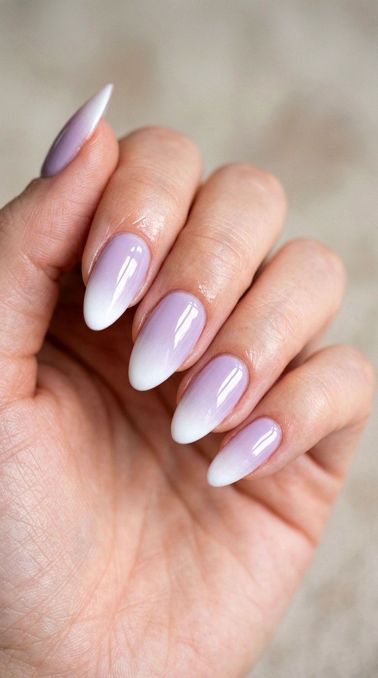 Lavender Milk Fade with Glossy Topcoat - 28 Seamless Spring Ombre Nails