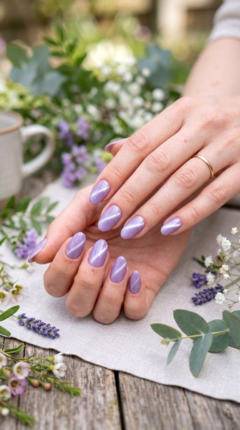 Lavender Minimalist Cat Eye - 20 Spring Lavender Magnetic Cat Eye Nails Ideas
