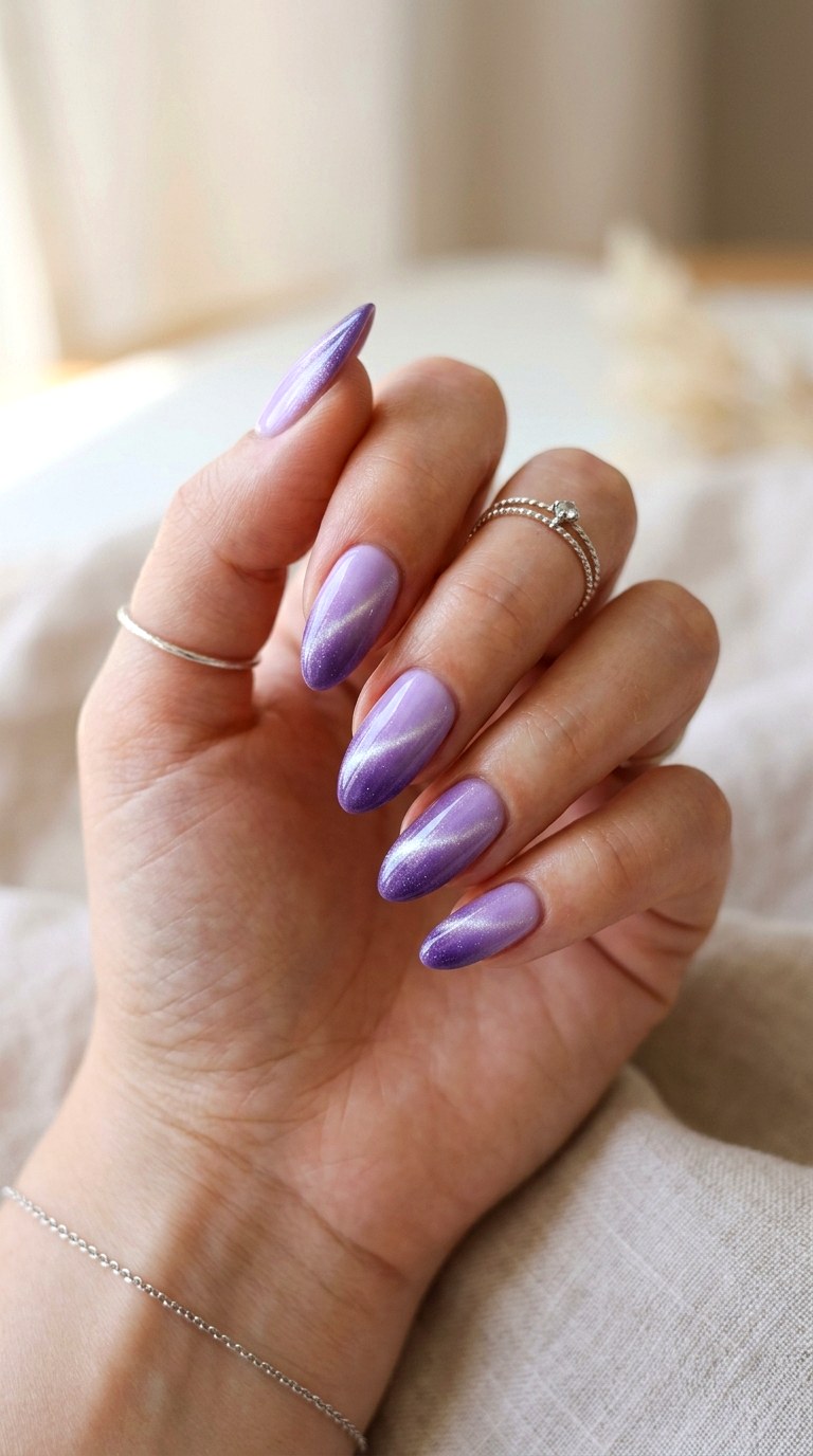 Lavender Ombre Cat Eye - 20 Spring Lavender Magnetic Cat Eye Nails Ideas