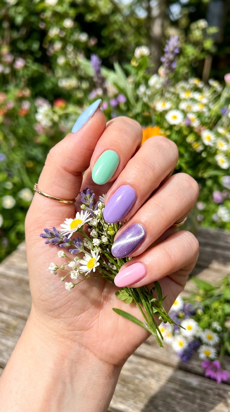Lavender Pastel Rainbow Nails - 20 Spring Lavender Magnetic Cat Eye Nails Ideas