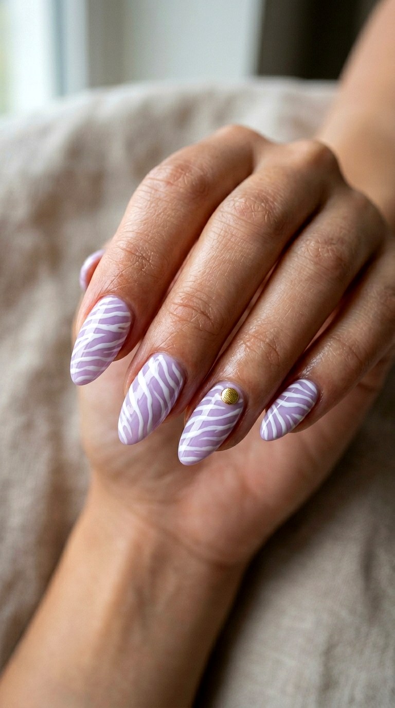 Lavender Zebra Stripes with Gold Studs - 29 Festive Spring Multicolor Acrylic Nails