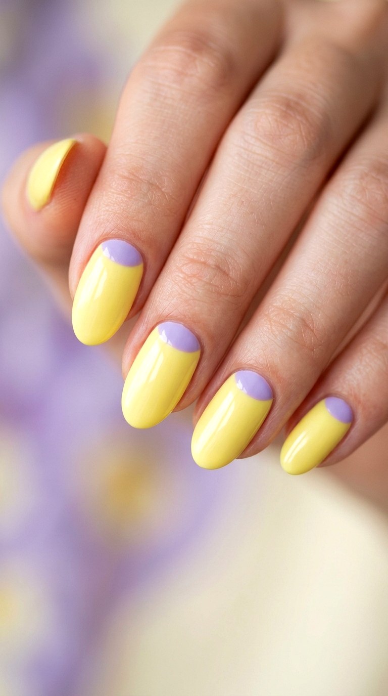 Lavender and Lemon Half Moons - 30 Cheerful Spring Multicolor Nails