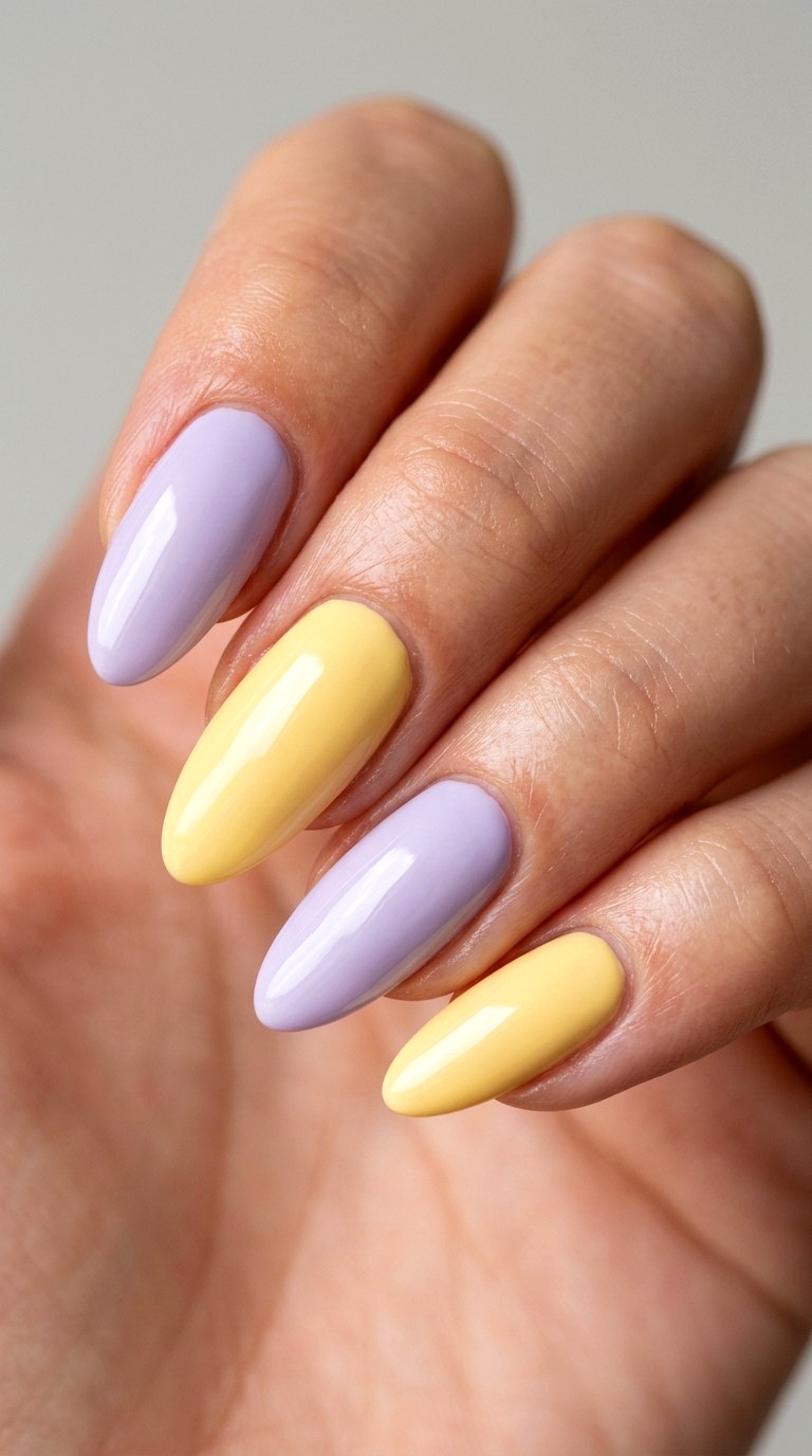 Lavender and Yellow Harmony - 23 Pastel Spring Multicolor Nails