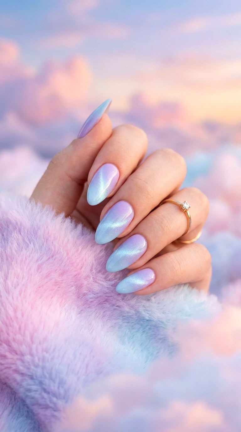 Lavender to Baby Blue Dreamy Cat Eye Nails - 24 Summer Ombre Pastel Cat Eye Nails Ideas