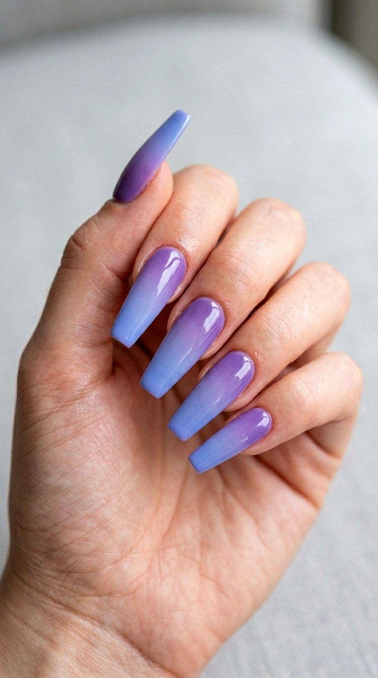 Lavender to Periwinkle Long Coffins - 23 Soft Spring Ombre Nails