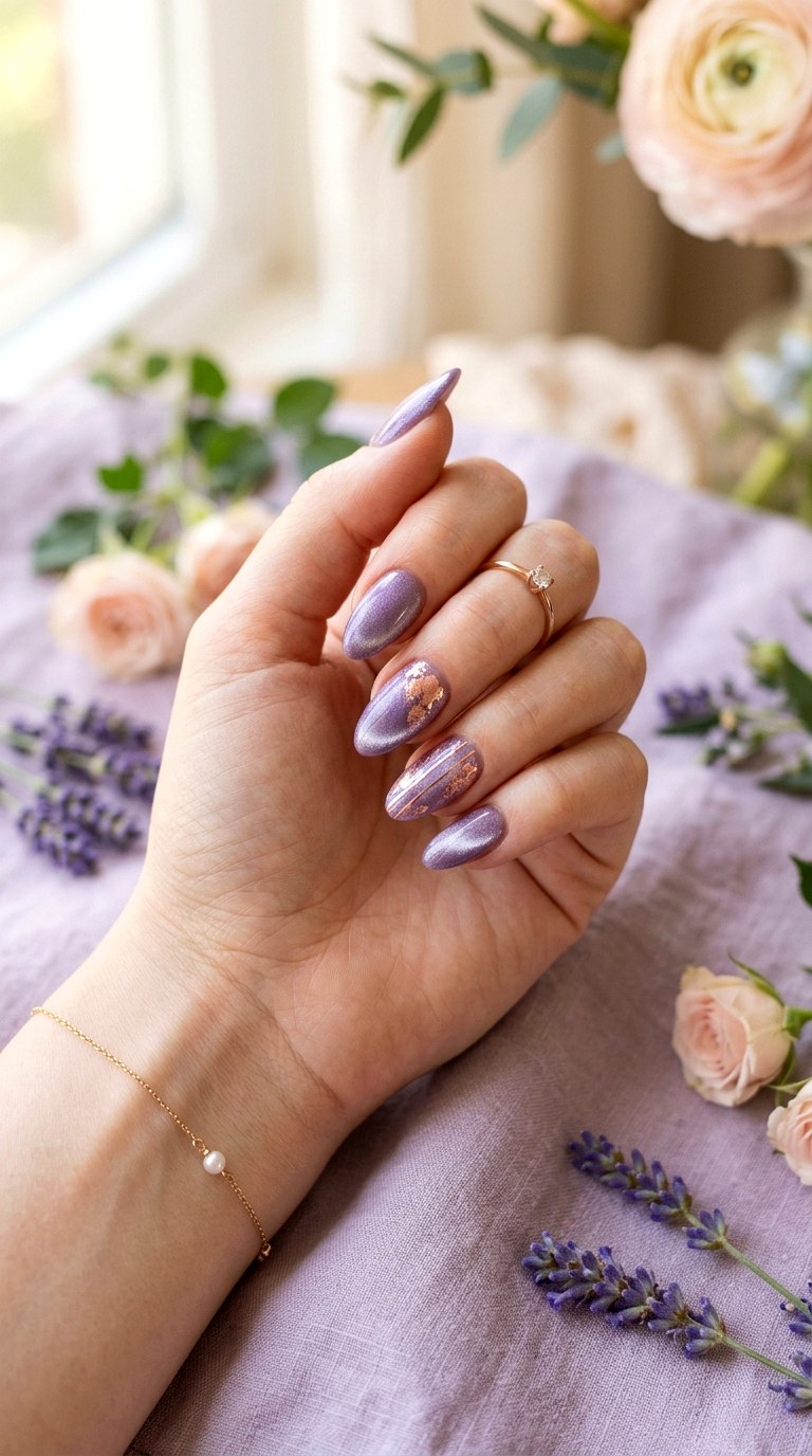 Lavender with Rose Gold Accents - 20 Spring Lavender Magnetic Cat Eye Nails Ideas