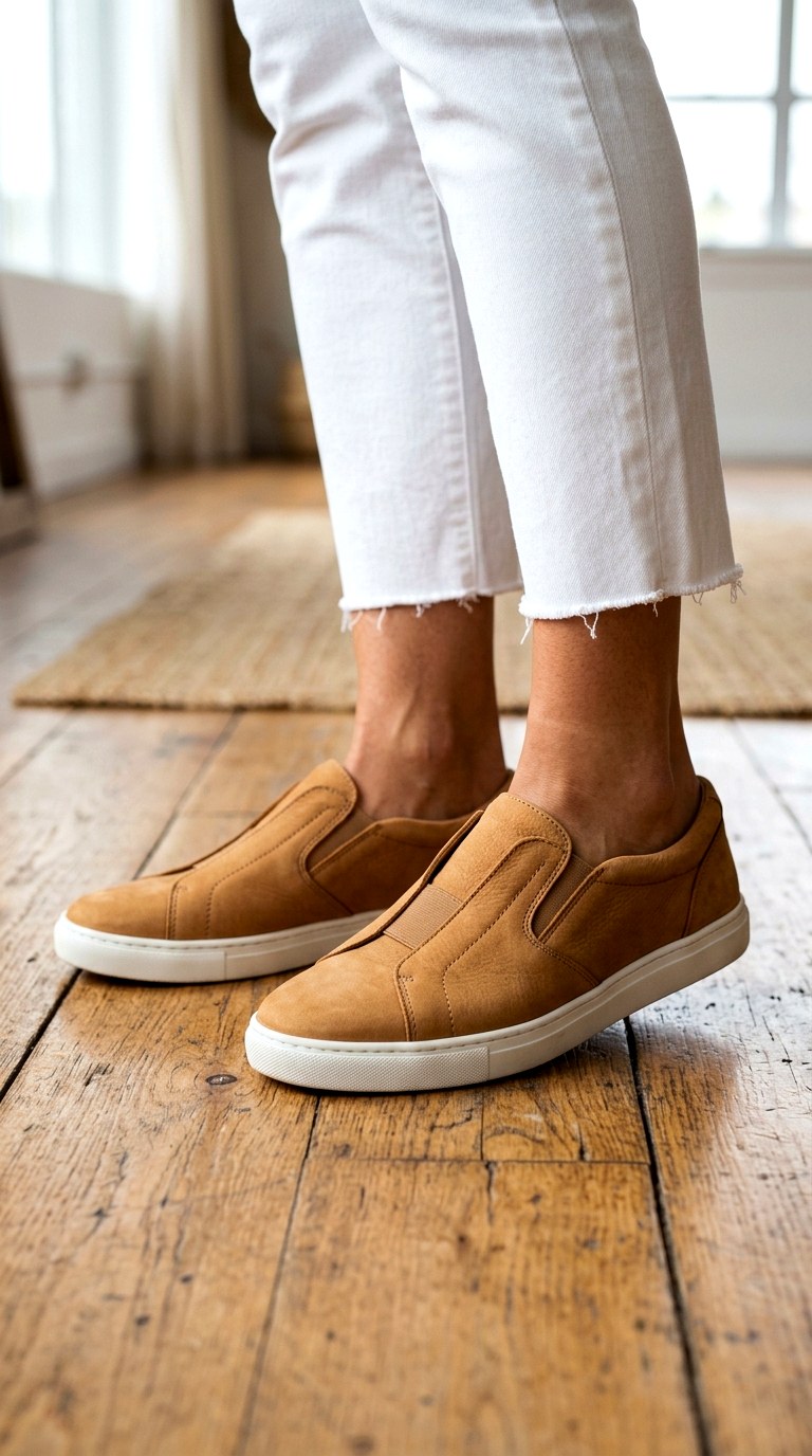 Layered Camel Slip On Sneakers - 20 casual business attire for women