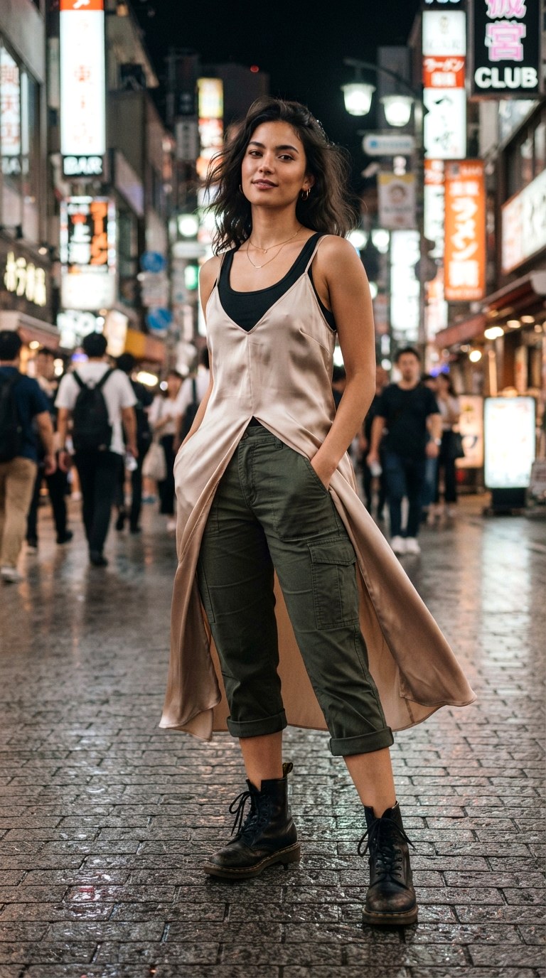 Layered Over a Slip Dress With Cargo Capri - 27 cargo capris outfit