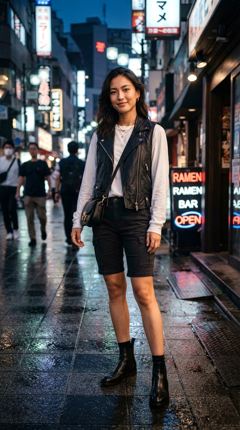 Leather Vest and Chelsea Boots With Cargo Shorts - 23 cargo shorts outfit
