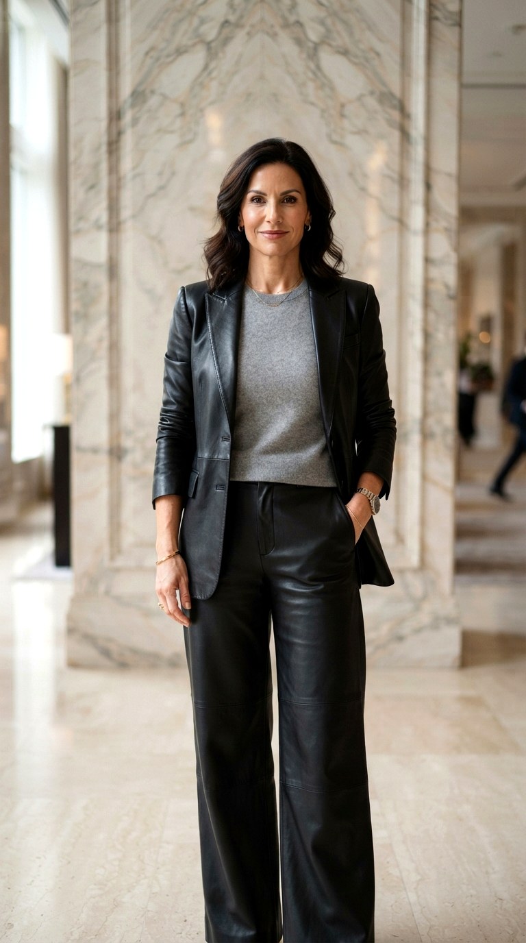 Leather on Leather Tonal Dressing - 22 leather jacket outfits women