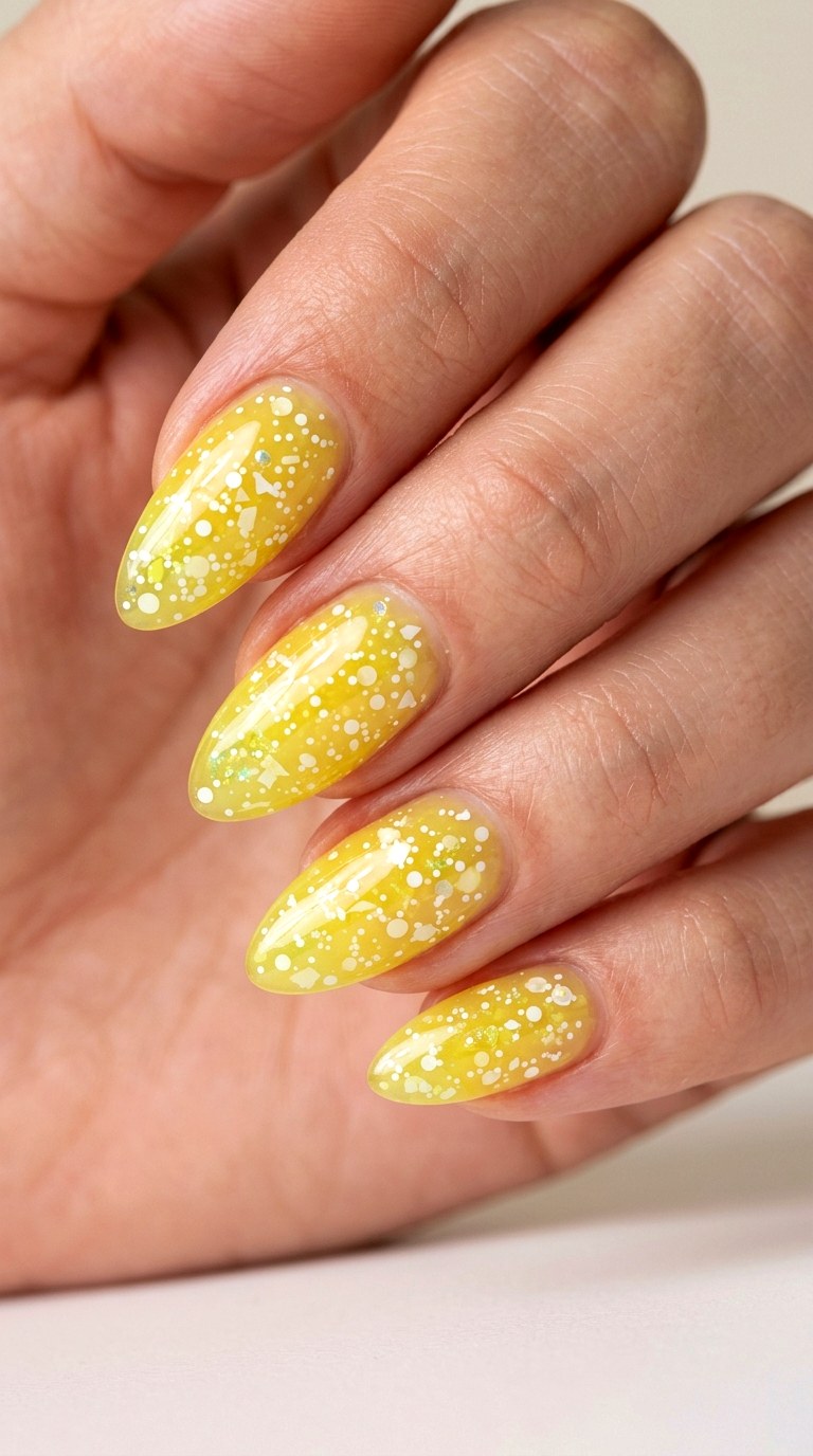 Lemon Drop Confetti - 30 Professional Spring Acrylic Nails