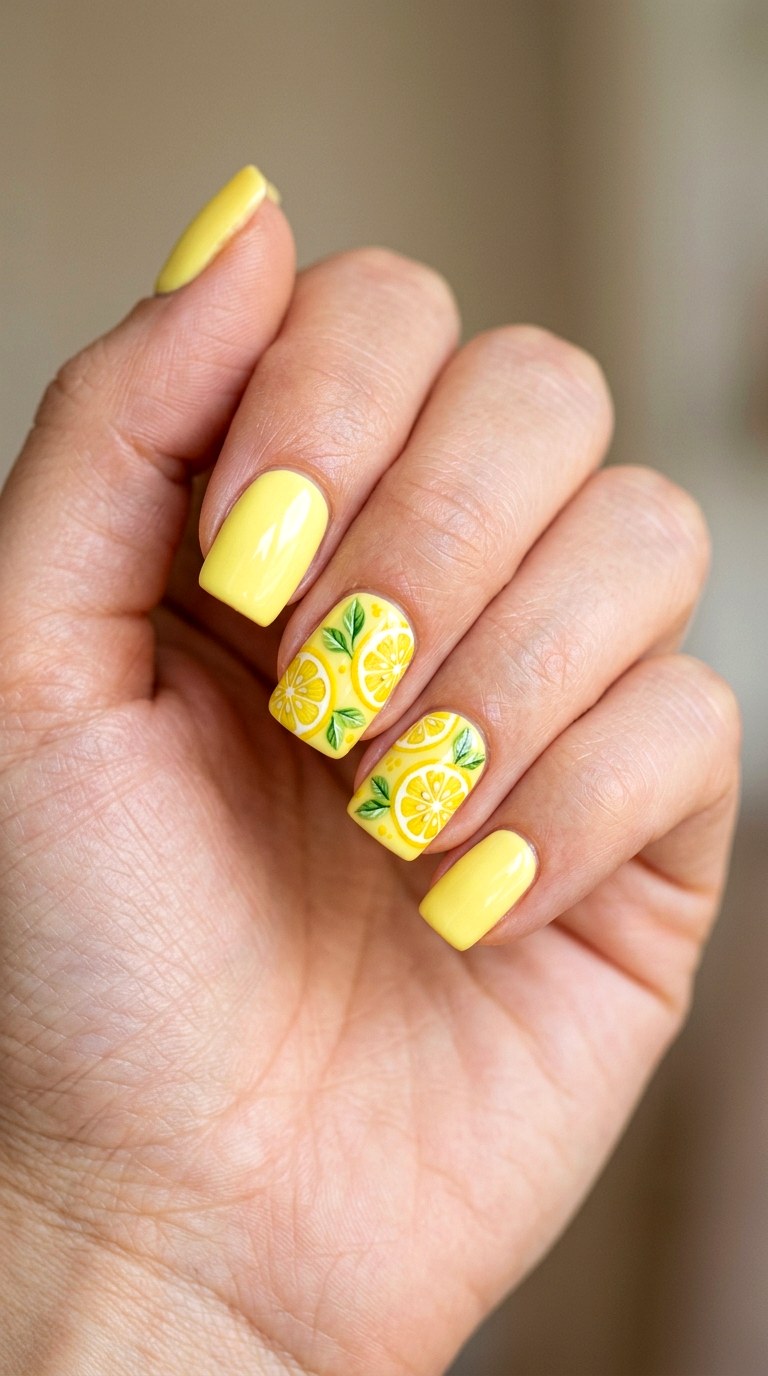 Lemon Slice Fresh Nails - 24 Fresh Spring Acrylic Nails
