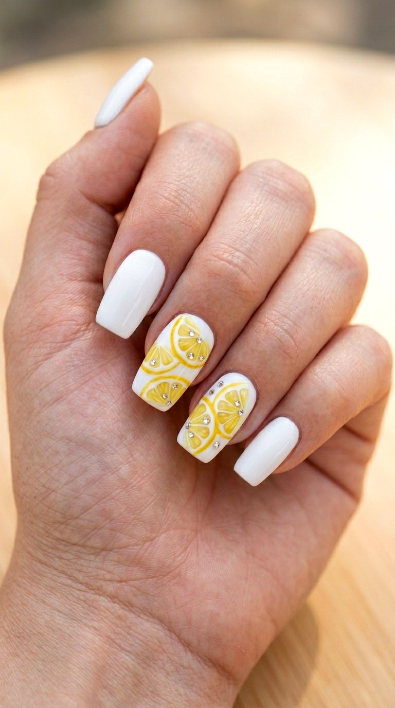 Lemon Slice Summer Brights - 29 Beach Summer Acrylic Nails