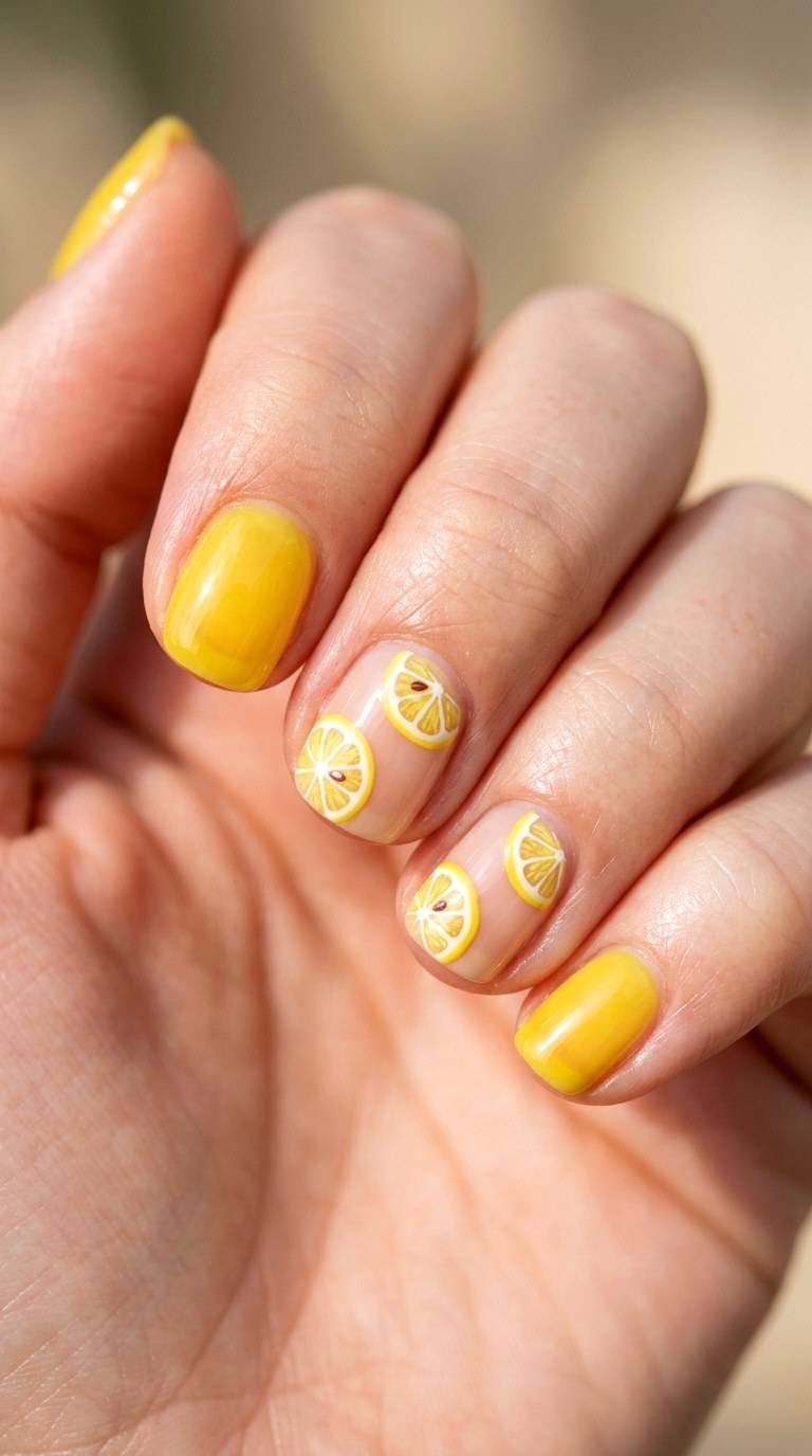 Lemon Zest Skittle Accents - 27 Picnic Spring Multicolor Nails