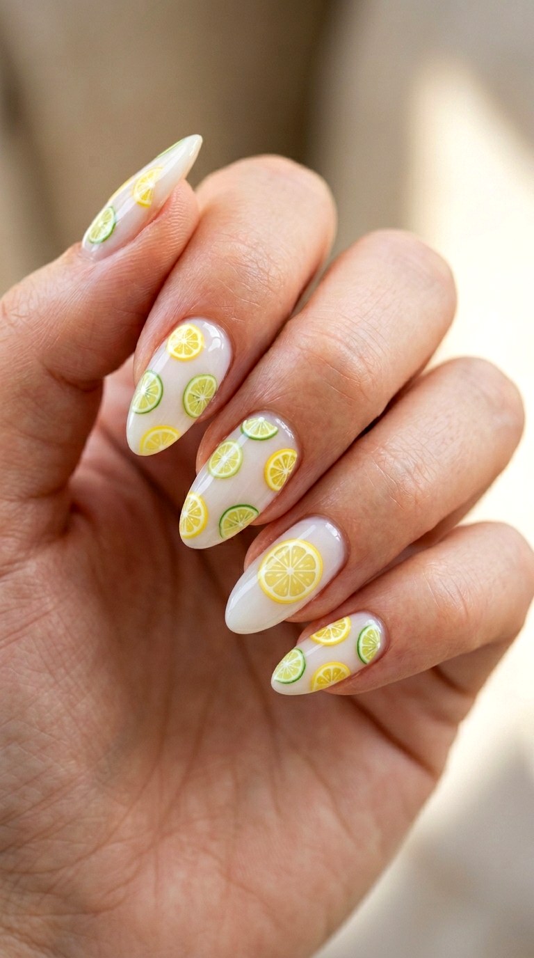 Lemon and Lime Slices - 29 Subtle Spring Multicolor Nails