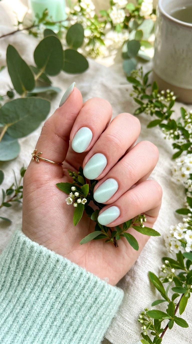 Light Mint Matte Cat Eye Nails - 20 Spring Minimal Matte Cat Eye Nails Ideas