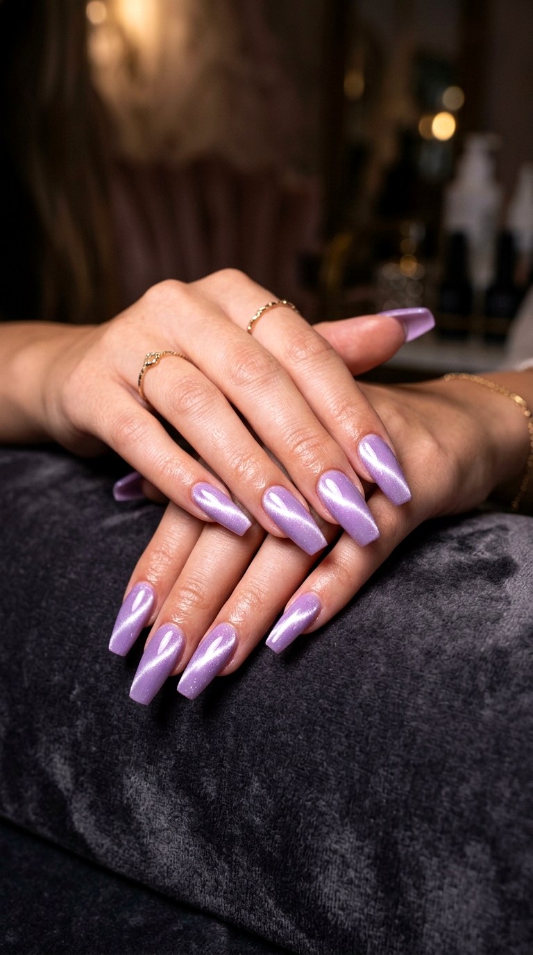 Light Purple Cat Eye Coffin Nails - 20 Summer Light Purple Cat Eye Nails Ideas