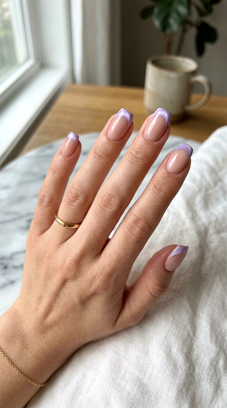 Light Purple Cat Eye French Tips - 20 Summer Light Purple Cat Eye Nails Ideas