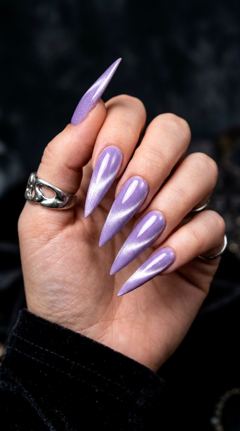 Light Purple Cat Eye Stiletto Nails - 20 Summer Light Purple Cat Eye Nails Ideas