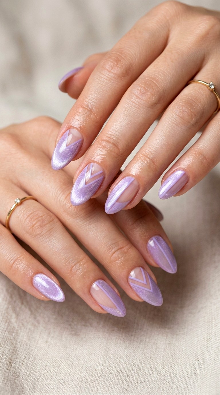 Light Purple Cat Eye with Negative Space - 20 Summer Light Purple Cat Eye Nails Ideas