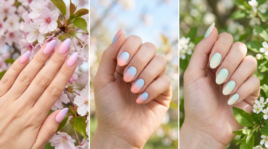 Light Spring Ombre Nails Collage