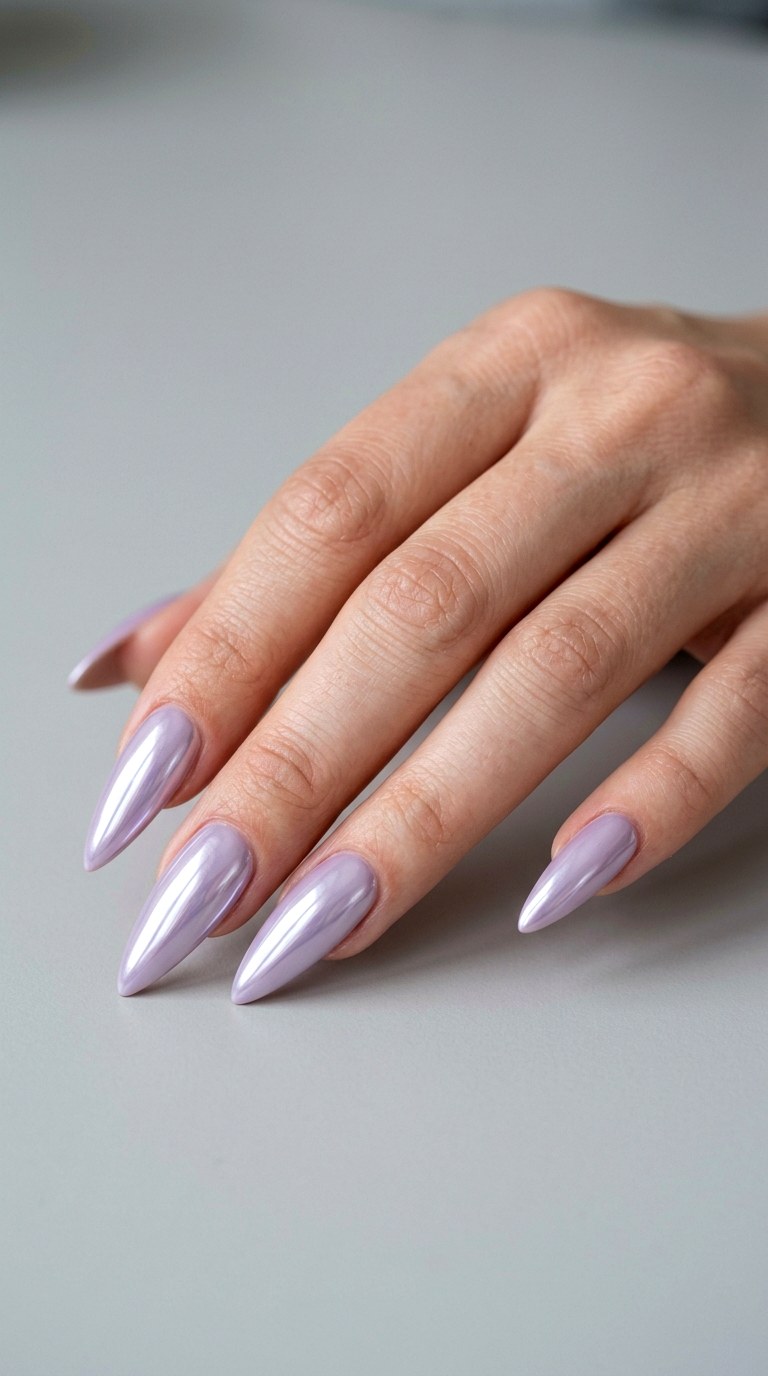 Lilac Chrome Futuristic Glow - 27 Fierce Spring Stiletto Nails