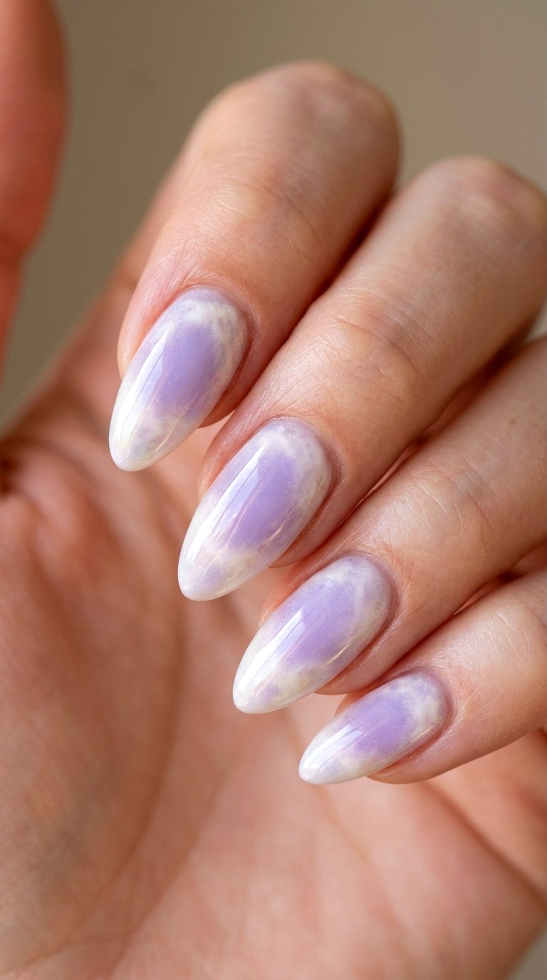 Lilac Clouds and Creamy White Nebula - 20 Abstract Spring Two Colored Nails