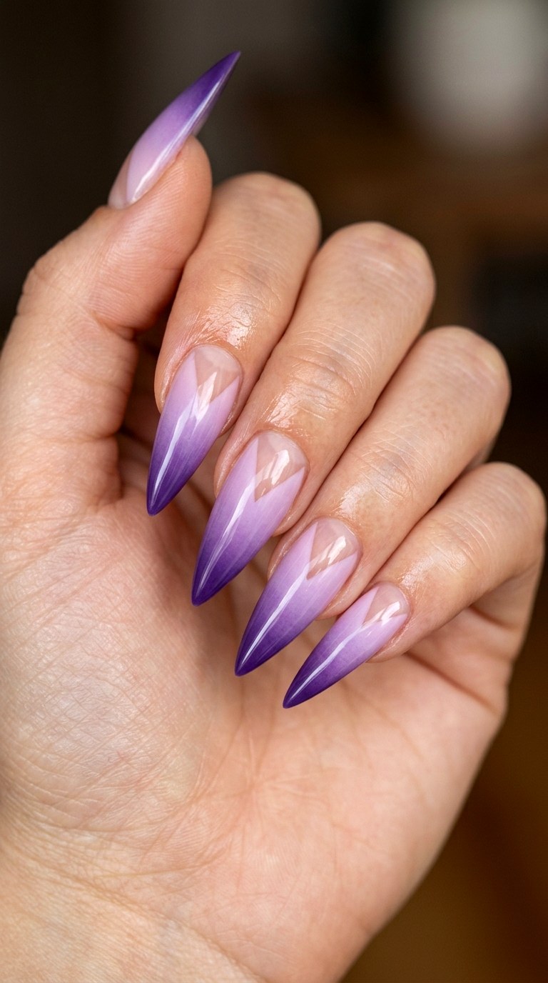 Lilac French Fade - 25 Sleek Spring Stiletto Nails