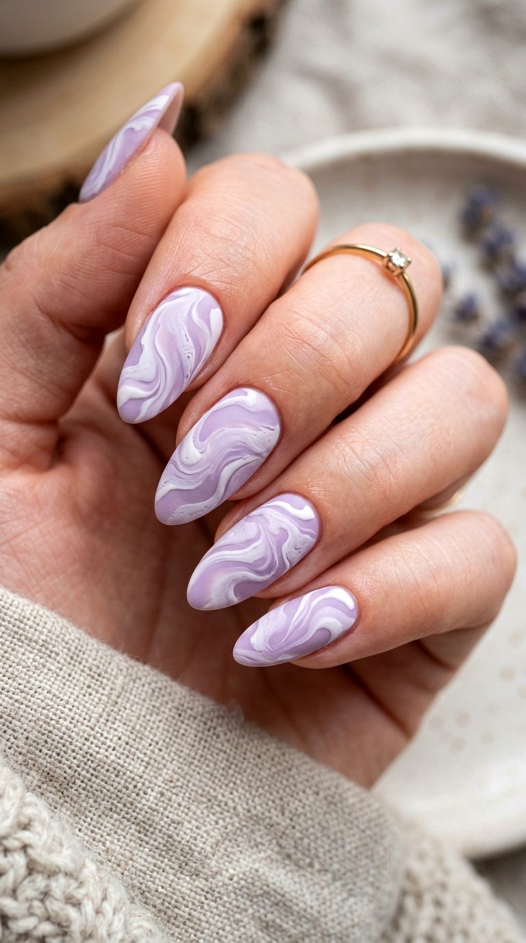 Lilac Liquid Marble - 26 Matte Spring Acrylic Nails