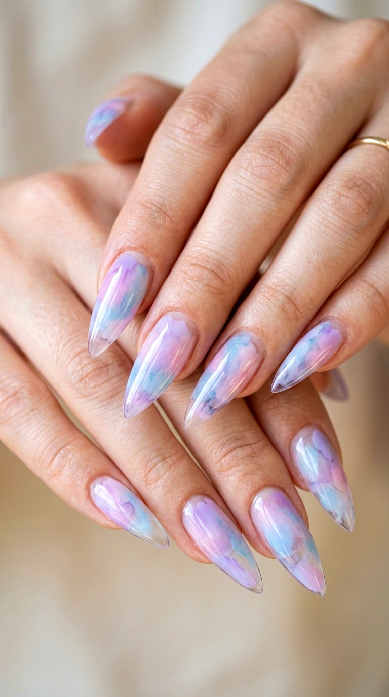 Lilac Watercolor Wash - 28 Botanical Spring Stiletto Nails