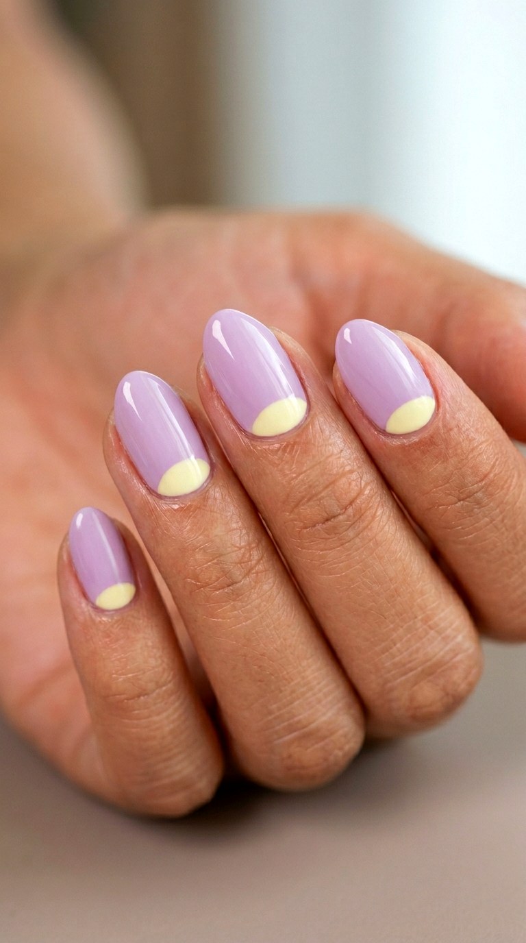 Lilac and Pale Yellow Half Moons - 27 Graphic Spring Two Colored Nails