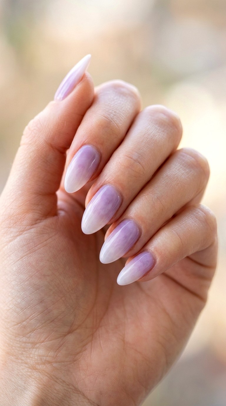 Lilac to Sheer White Cloud Ombre - 29 Pastel Spring Ombre Nails