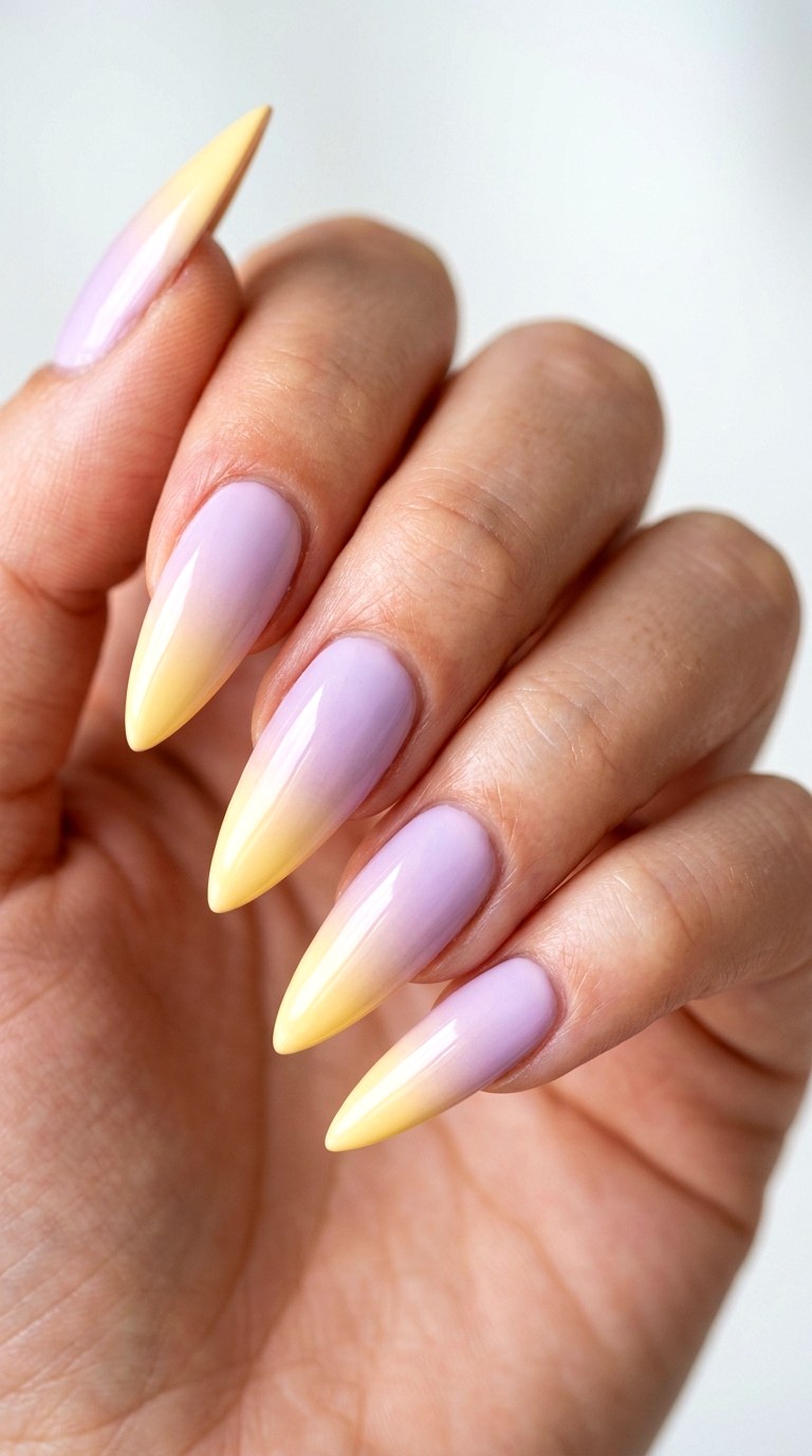 Lilac to Soft Butter Yellow - 30 pastel spring ombre nails
