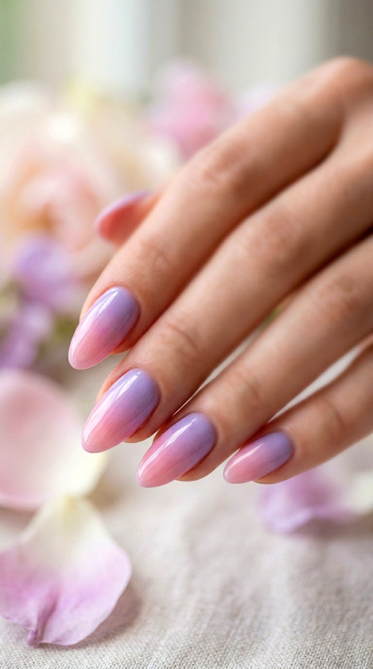 Lilac to Soft Pink Petal Blend - 24 Light Spring Ombre Nails