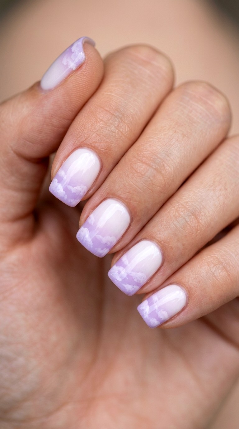 Lilac to Soft White Cloud Tips - 30 pastel spring ombre nails