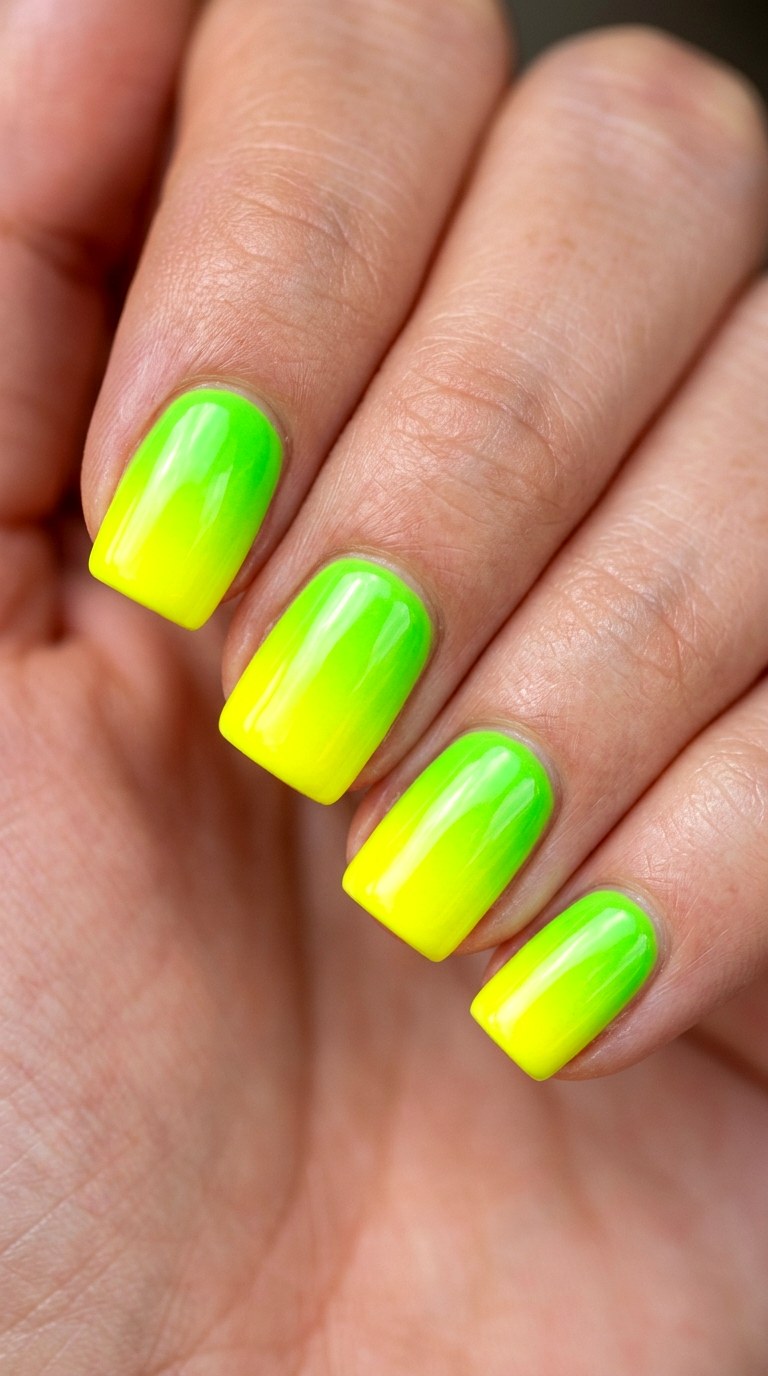 Lime Green Fading into Neon Yellow - 23 Neon Summer Ombre Nails