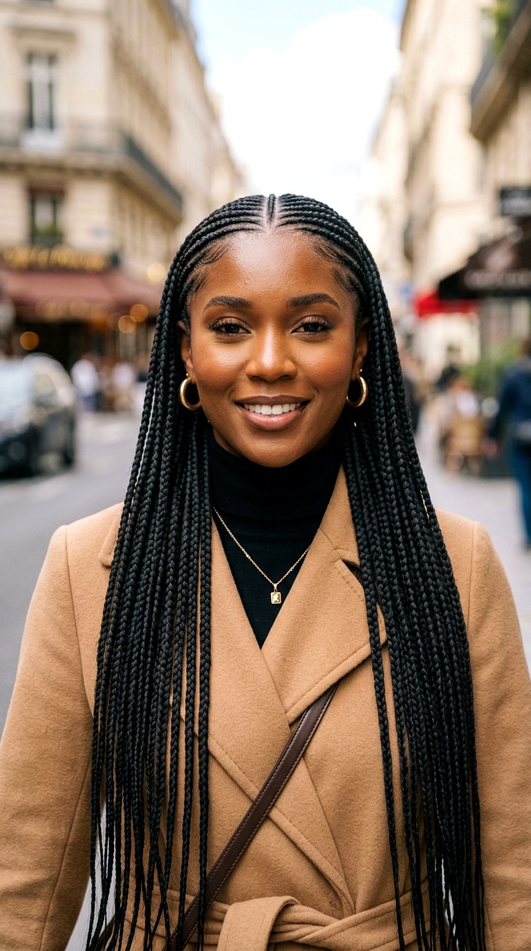 Long Sleek Middle Part Braids - 27 braided hairstyles for black women