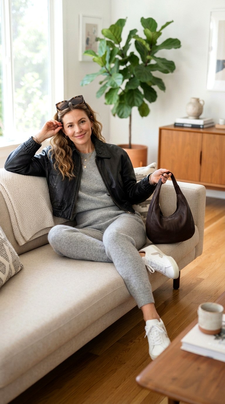 Loungewear Luxe Contrast - 29 leather jacket outfit
