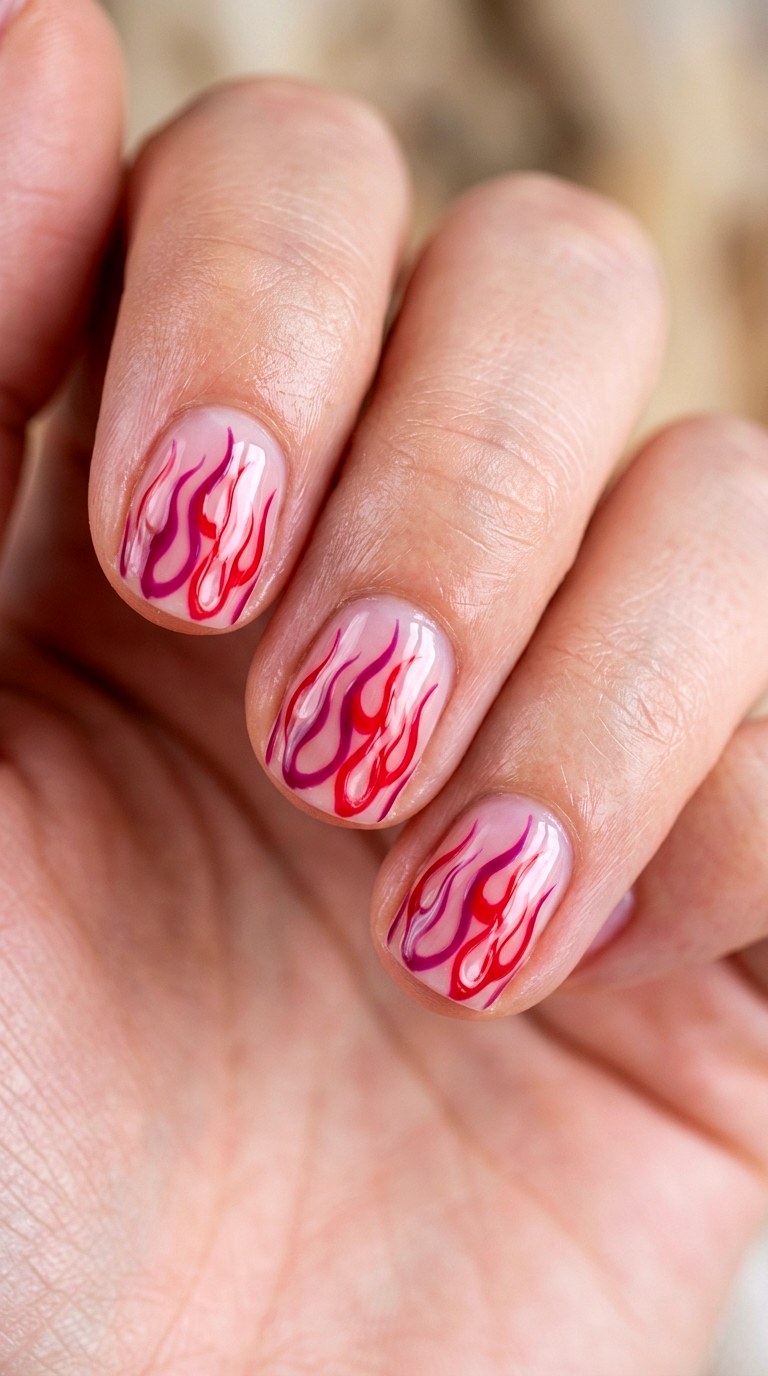 Magenta and Cherry Red Hot Flickers - 20 Abstract Spring Two Colored Nails