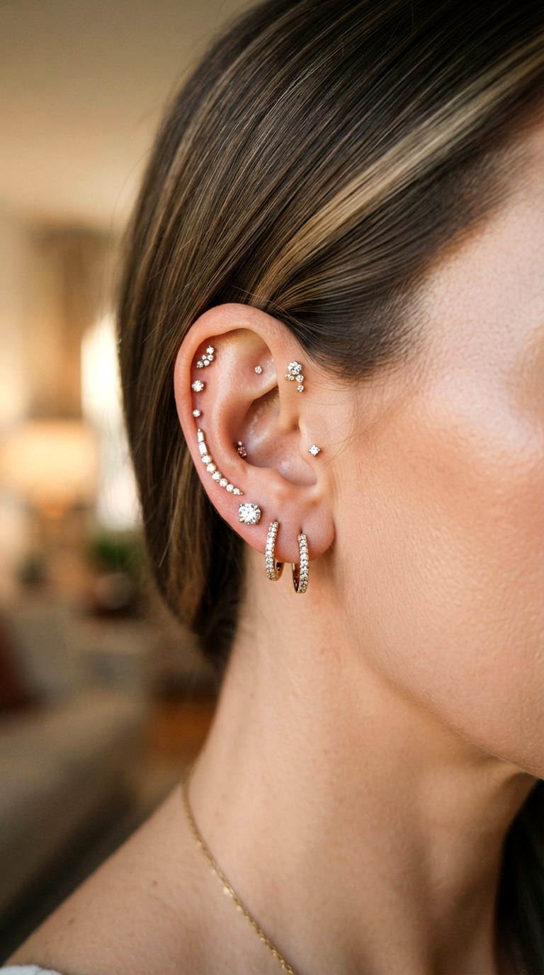 Map Your Ear Anatomy for Balance - 24 diamond earring stack