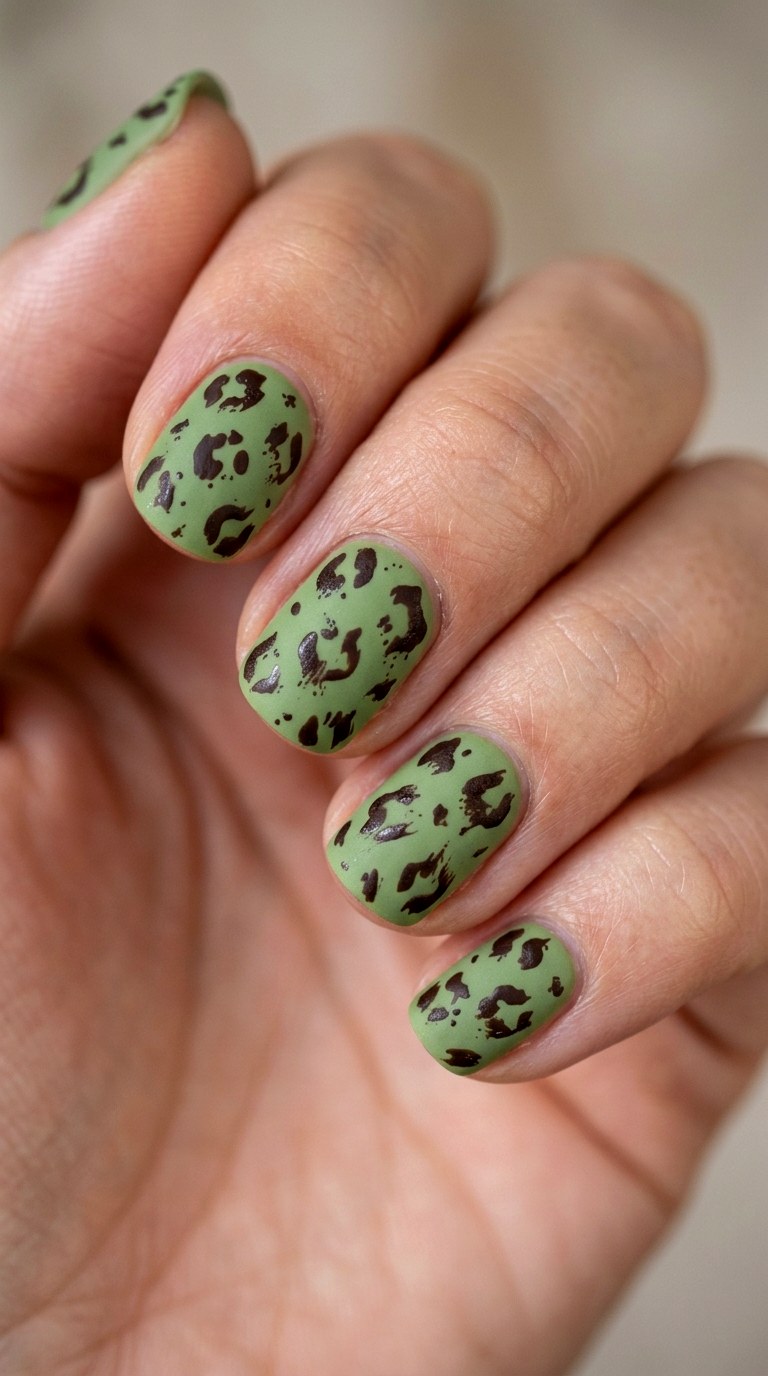 Matcha Green with Leopard Spots - 23 Contrast Spring Colorful Junk Nails