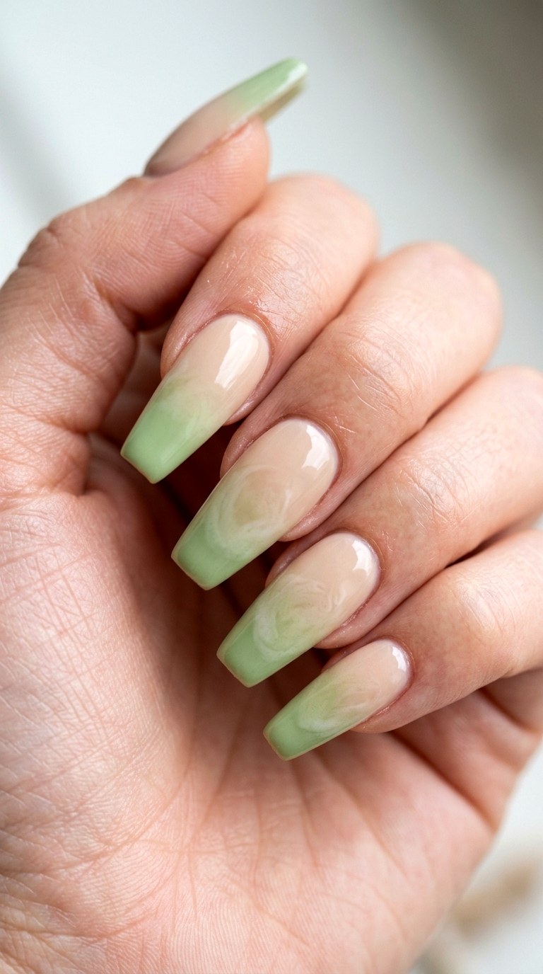 Matcha Latte Gradient - 30 Professional Spring Acrylic Nails