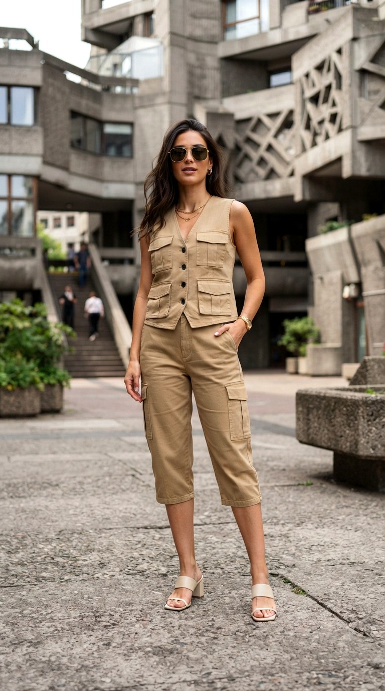 Matching Utility Vest Set With Cargo Capri - 27 cargo capris outfit