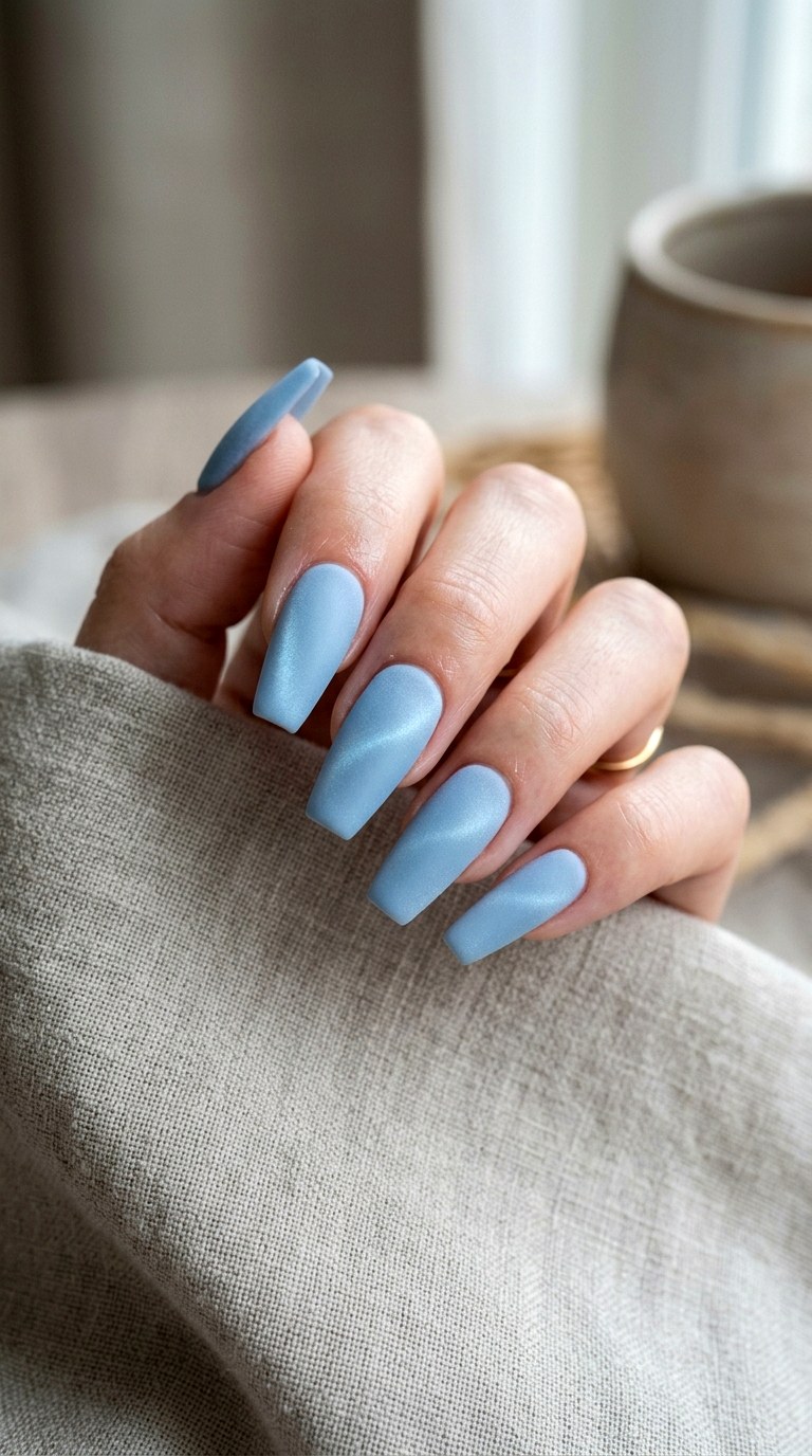 Matte Baby Blue Cat Eye Nails - 20 Spring Baby Blue Cat Eye Nails Ideas