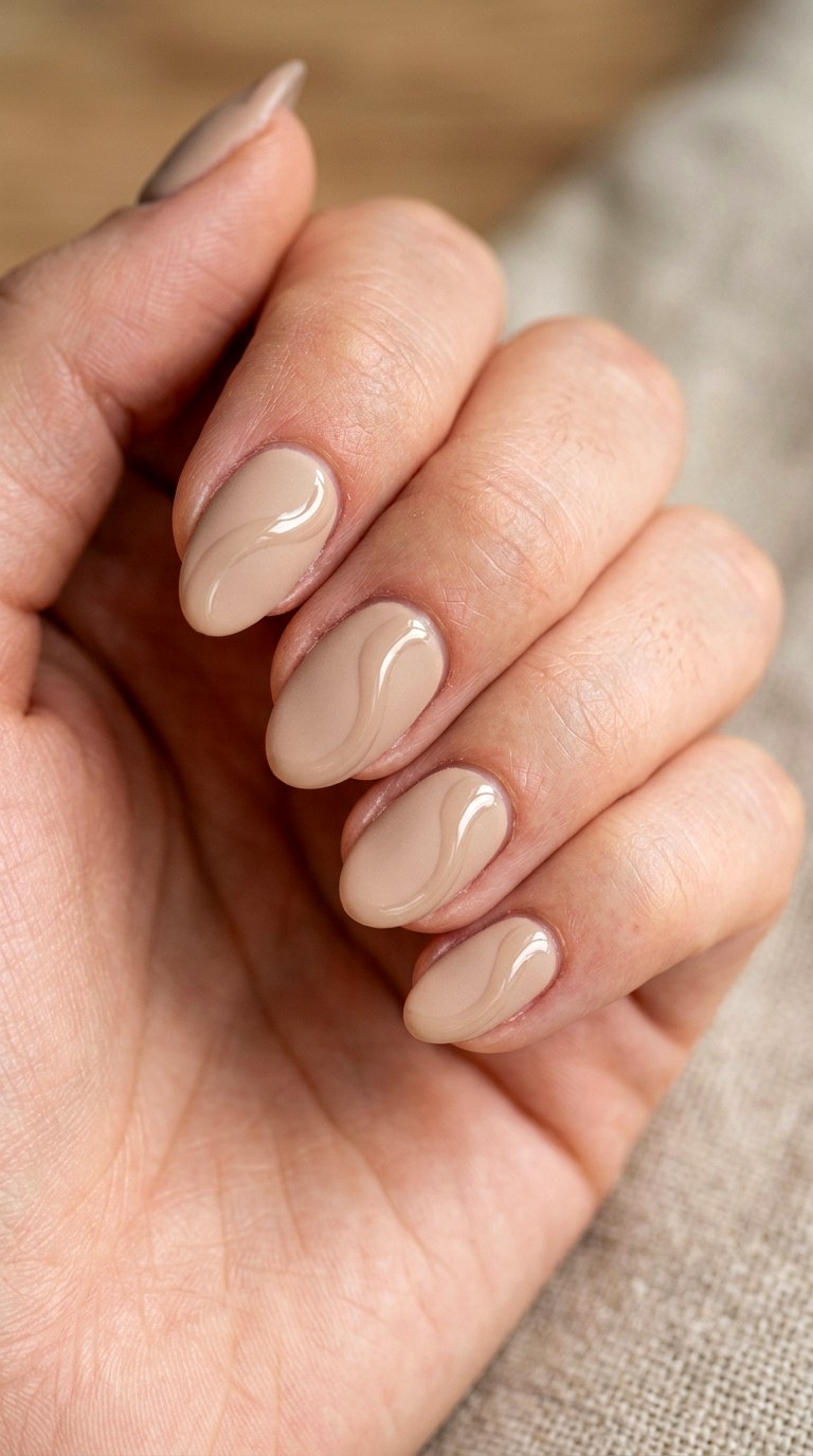 Matte Beige with Glossy Curve - 25 Simple Spring Two Colored Nails