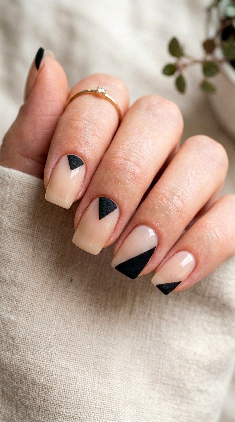 Matte Black and Sheer Beige - 22 Minimalist Spring Two Colored Nails