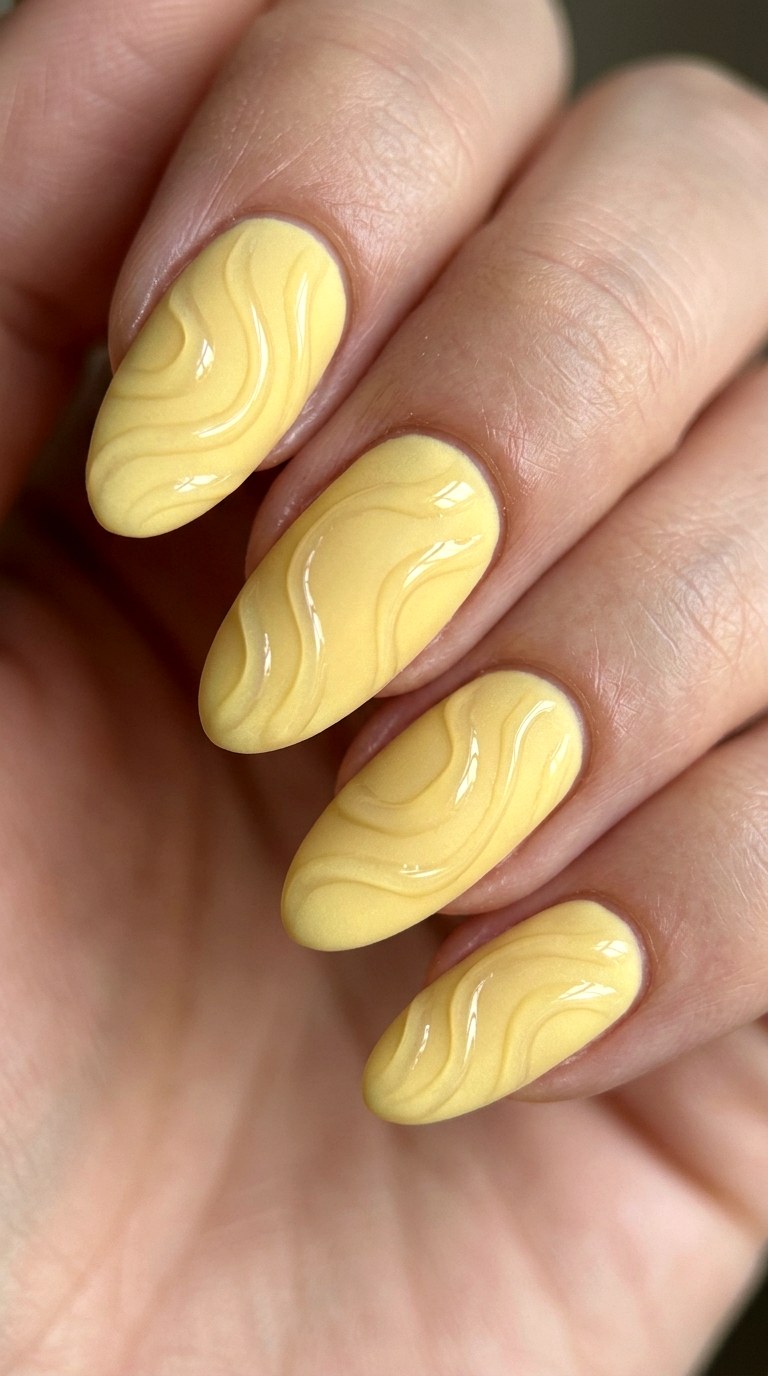 Matte Butter Yellow with Glossy Swirls - 21 Matte Spring Multicolor Nails