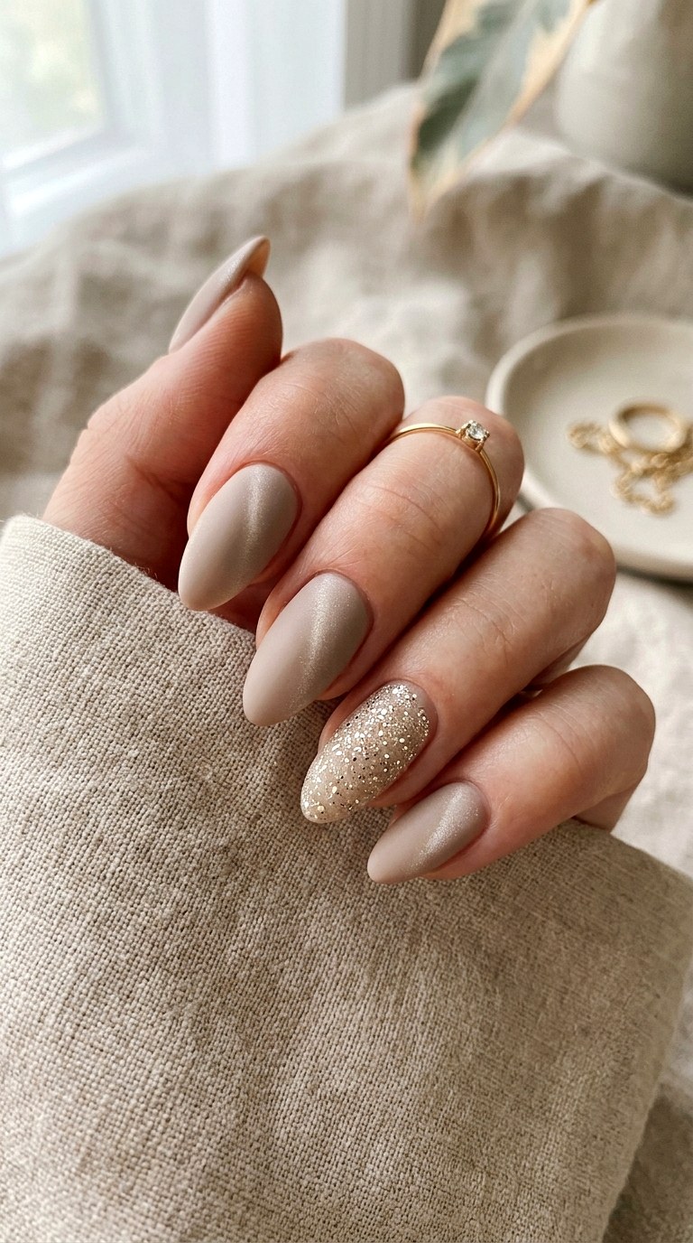 Matte Cat Eye Nails with Micro Glitter Accent - 20 Spring Minimal Matte Cat Eye Nails Ideas